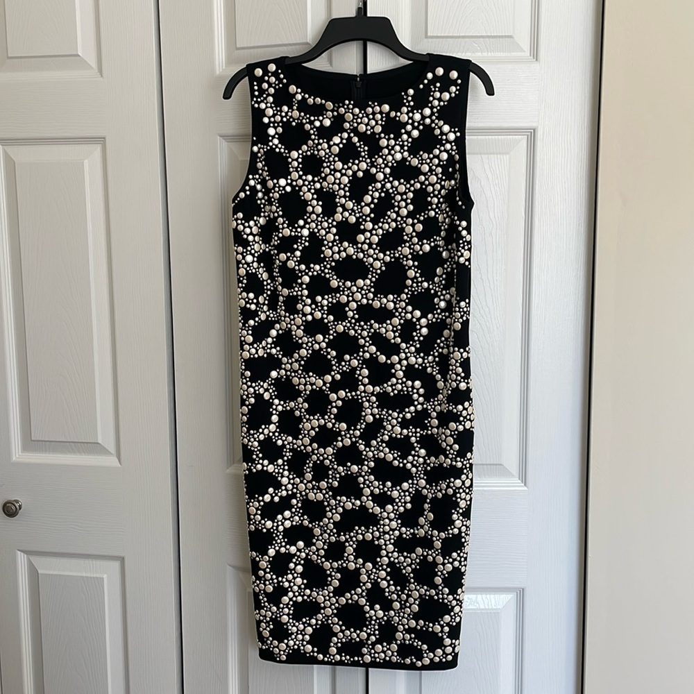 COPY - NEW! STUNNING, ST. JOHN Black dress (SZ 8) Embellished with PEARLS and C…